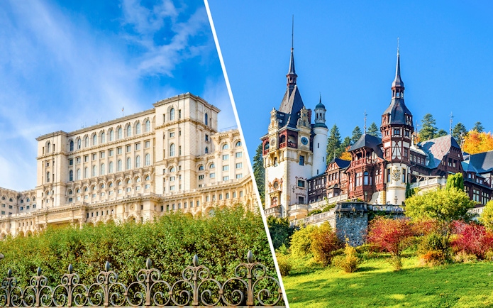 Palace of Parliament and Peles Castle in Romania, part of a guided tour from Bucharest.
