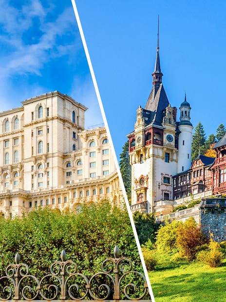 Palace of Parliament and Peles Castle in Romania, part of a guided tour from Bucharest.