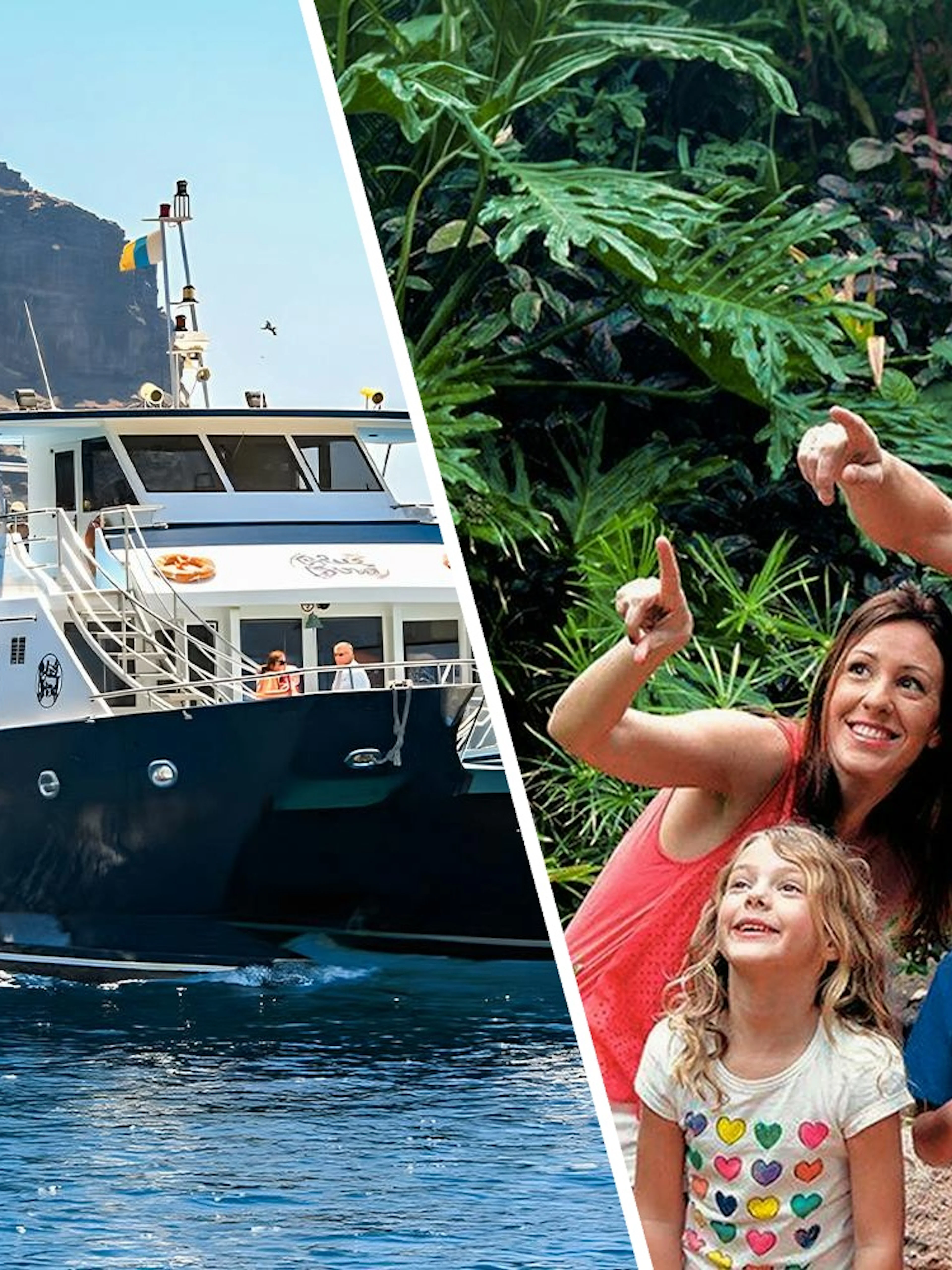 Gran Canaria cruise boat with tourists on dolphin watching experience.