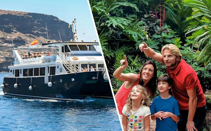 Gran Canaria cruise boat with tourists on dolphin watching experience.