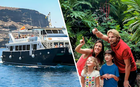 Gran Canaria cruise boat with tourists on dolphin watching experience.