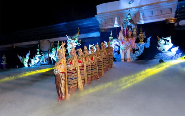 Dancers in traditional attire at Yeepeng Lanna Festival 2023, Chiang Mai.