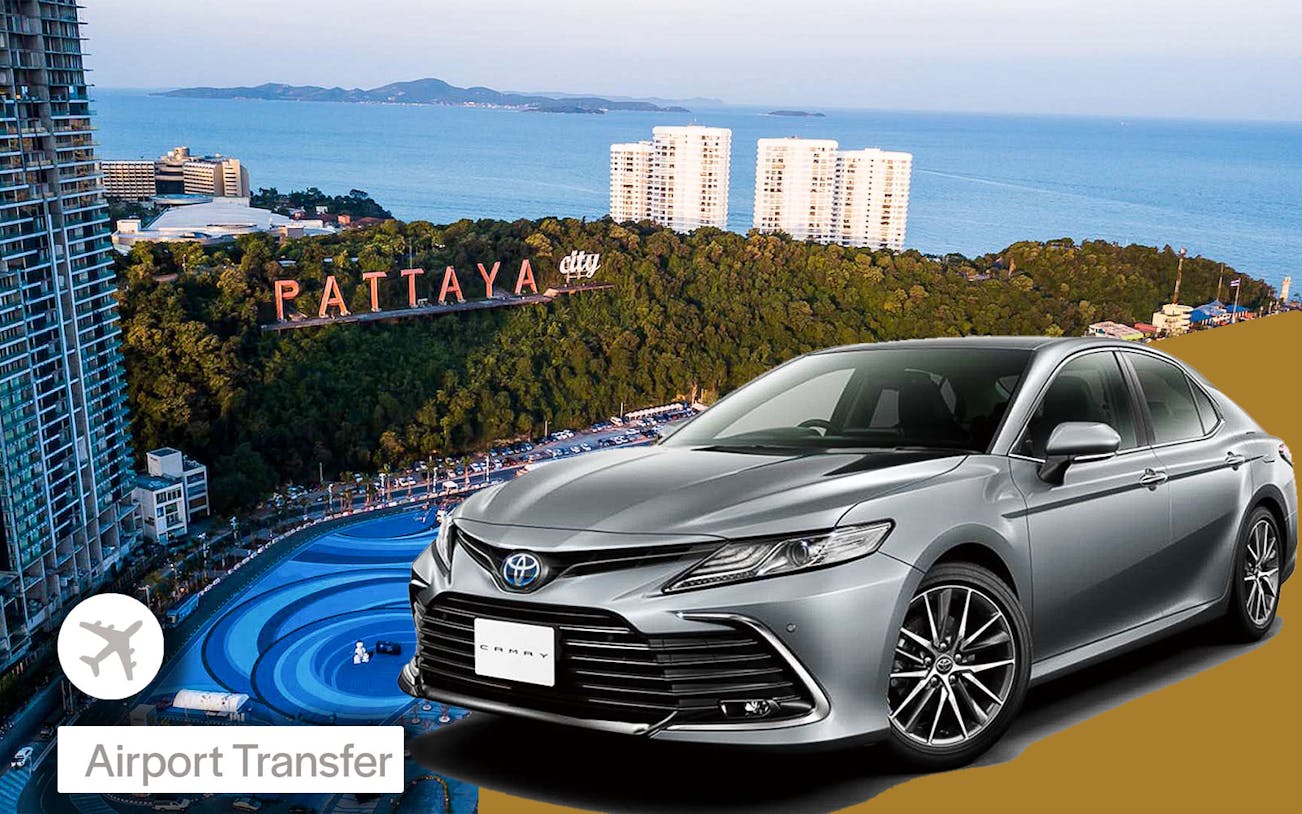 Pattaya cityscape with private car for airport transfer service.