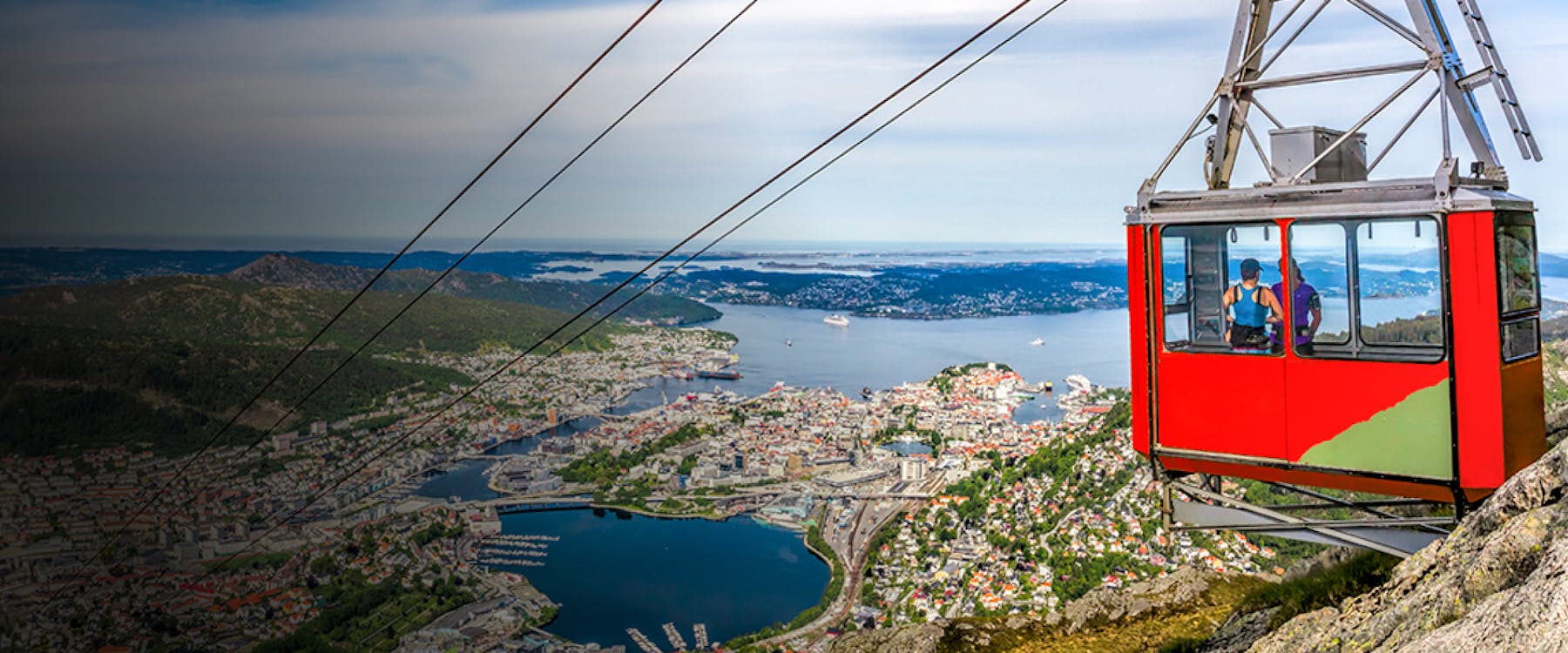 Bergen funicular with city and fjord view, Norway.