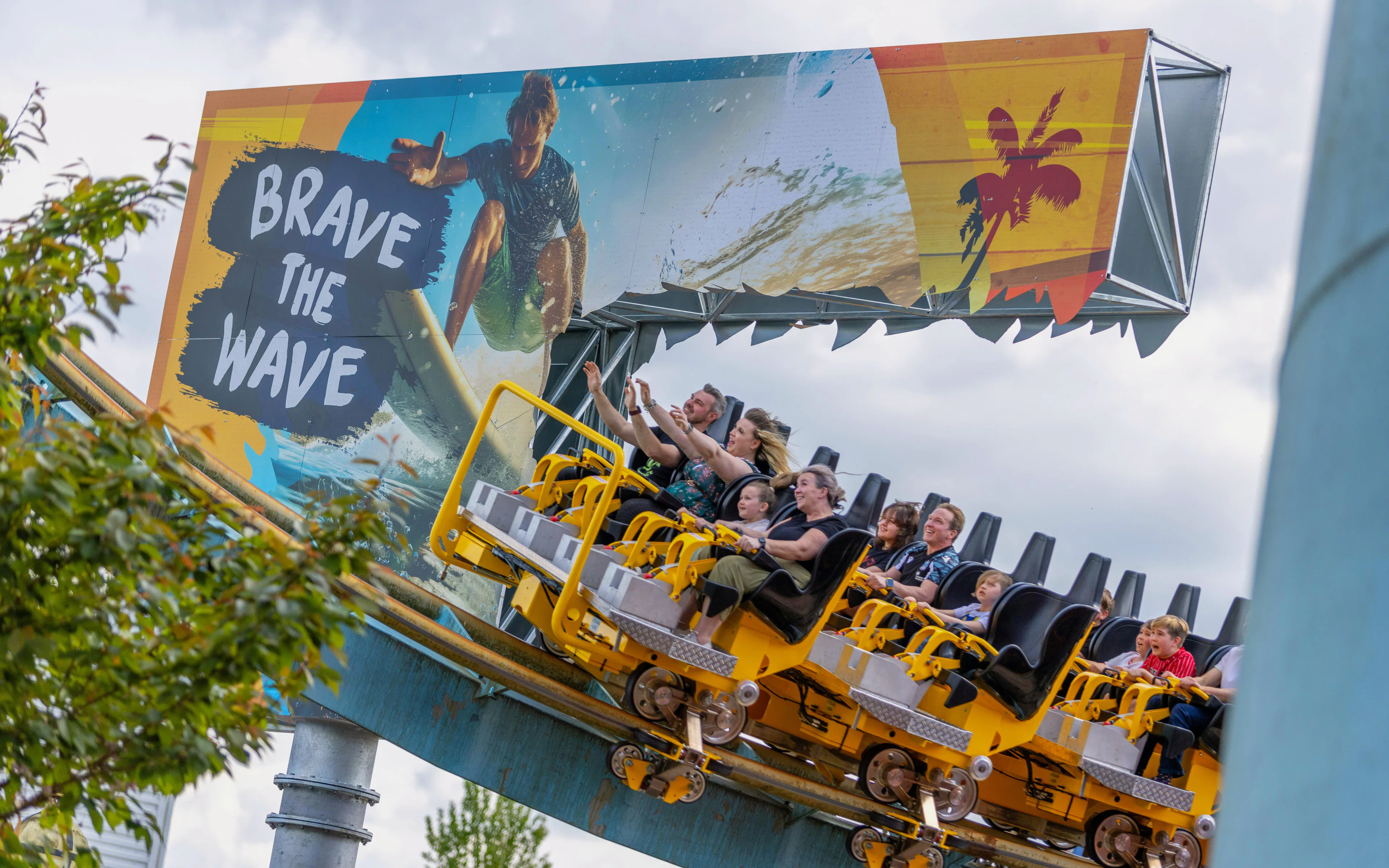 Roller coaster ride at Drayton Manor with passengers enjoying the thrill.