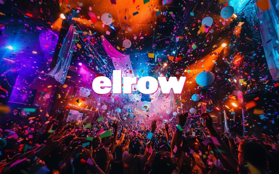 Crowd enjoying elrow party with confetti at Amnesia Ibiza on Saturday.