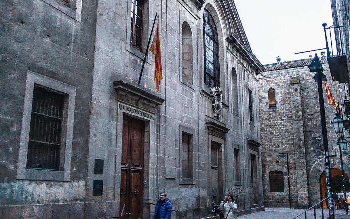 Facade of the Royal Academy of Medicine in Barcelona's Raval district.