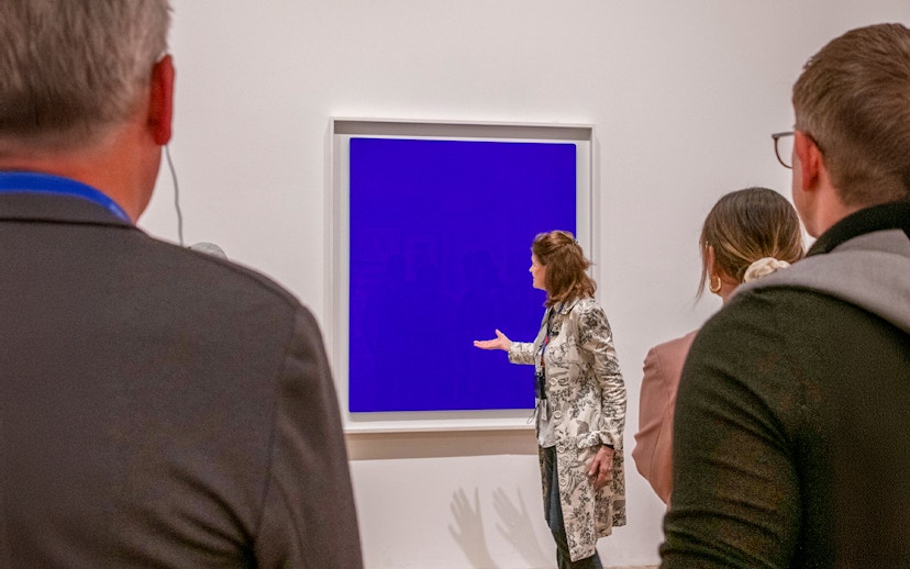 Guide explaining artwork during a tour inside Tate Modern.