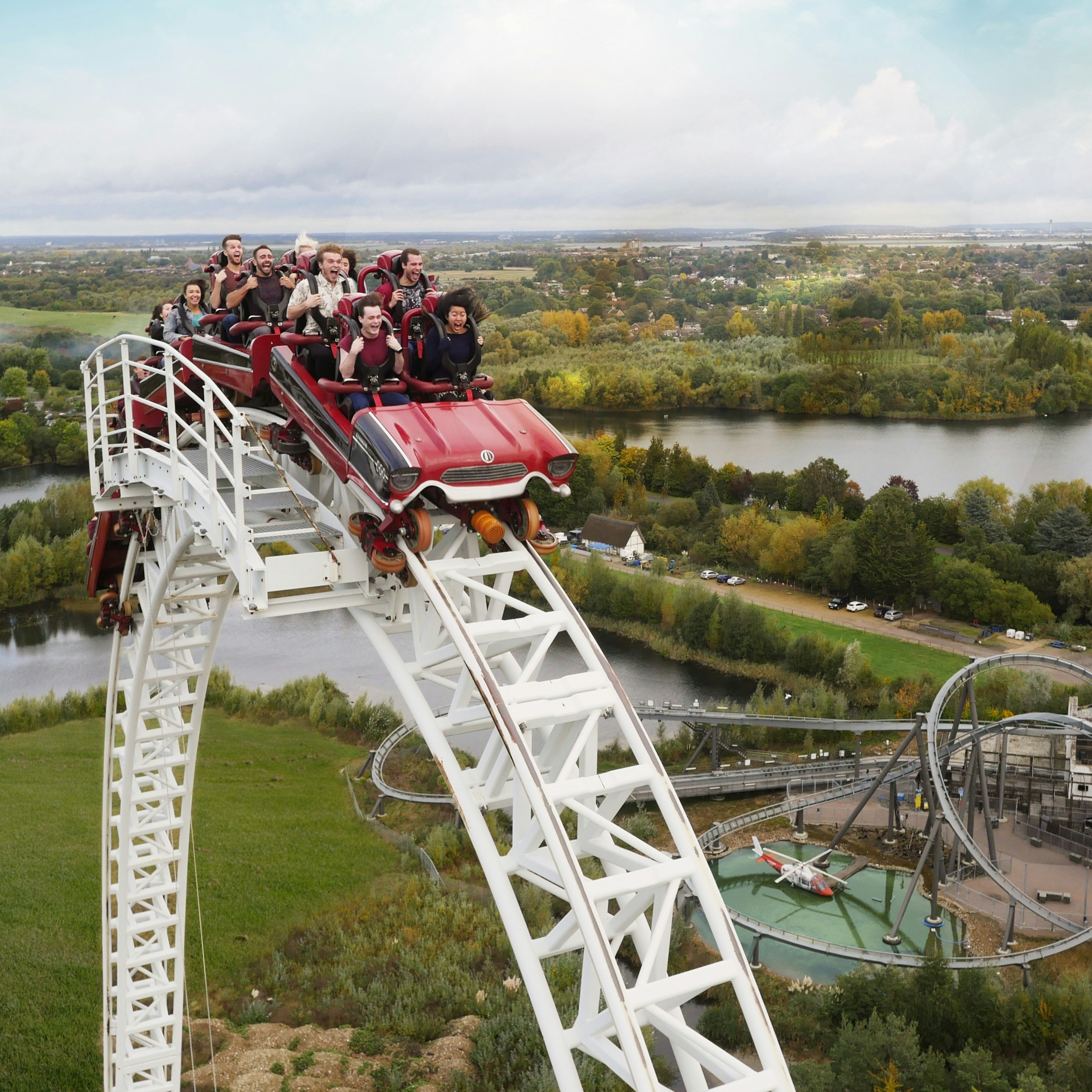 Stealth roller coaster ride at Thorpe Park, featuring high-speed twists and turns.