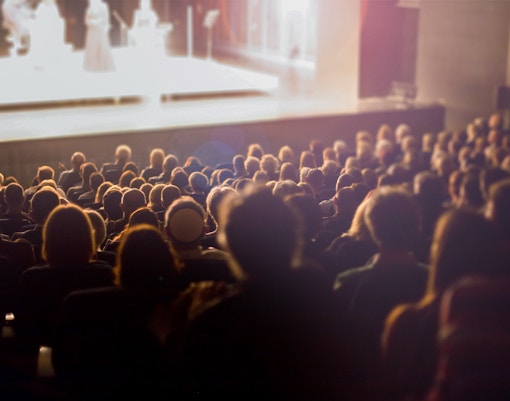 German Film Festival attendees watching a film screening in a theater.