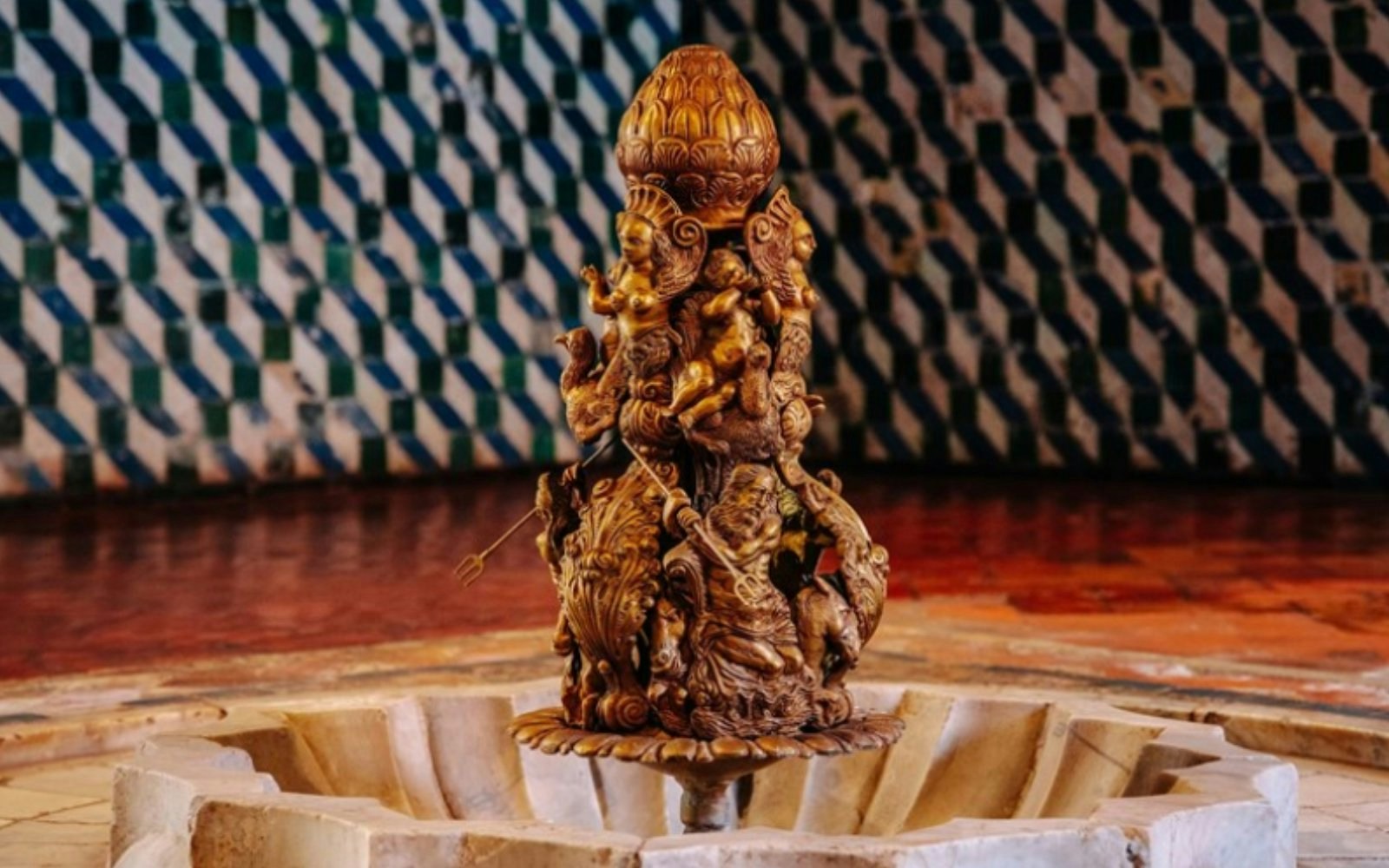 Fountain in the Arab Room at Pena Palace, Sintra, Lisbon.