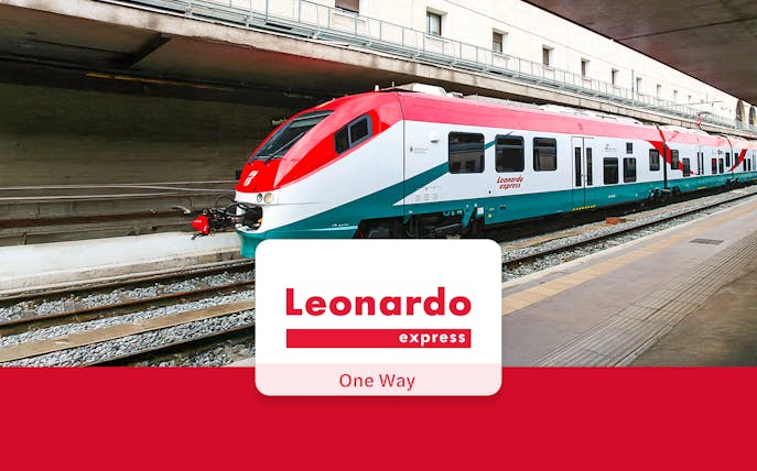 Leonardo Express train at Fiumicino Airport platform for Rome Termini transfer.