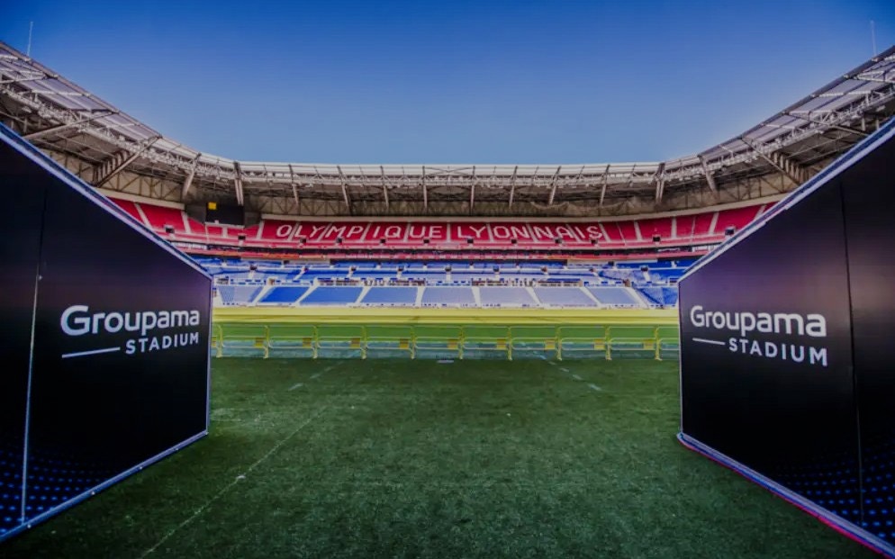 Olympique Lyonnais stadium entrance, Groupama Stadium, Lyon, France.