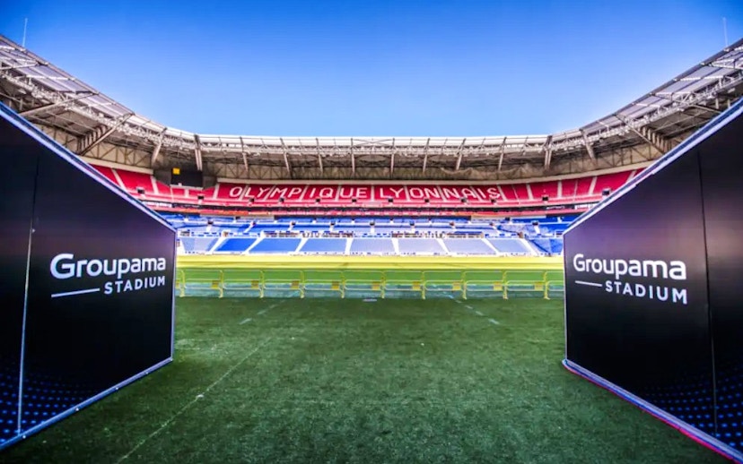 Olympique Lyonnais stadium entrance, Groupama Stadium, Lyon, France.