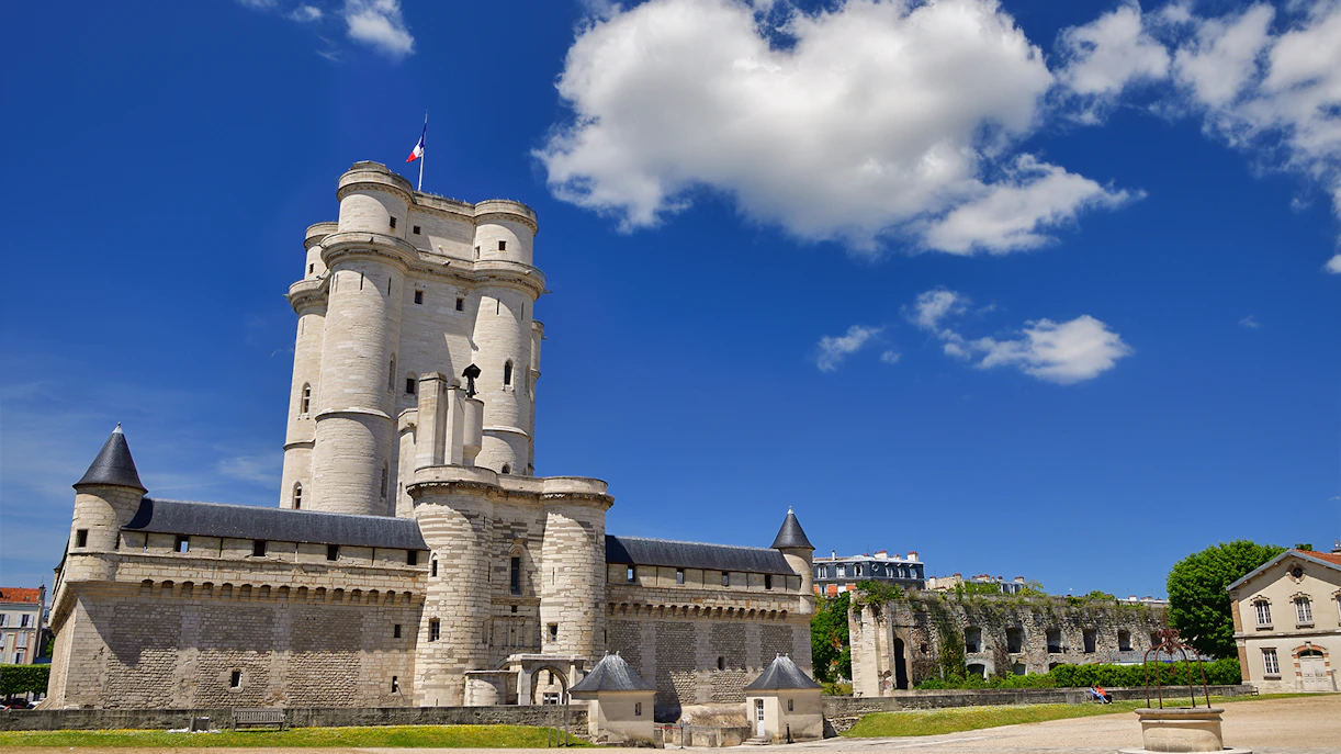 Château de Vincennes with its medieval towers and moat in Paris, France.