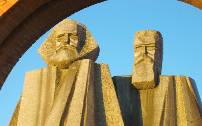 Statues of Marx and Engels at Memento Park, Budapest.