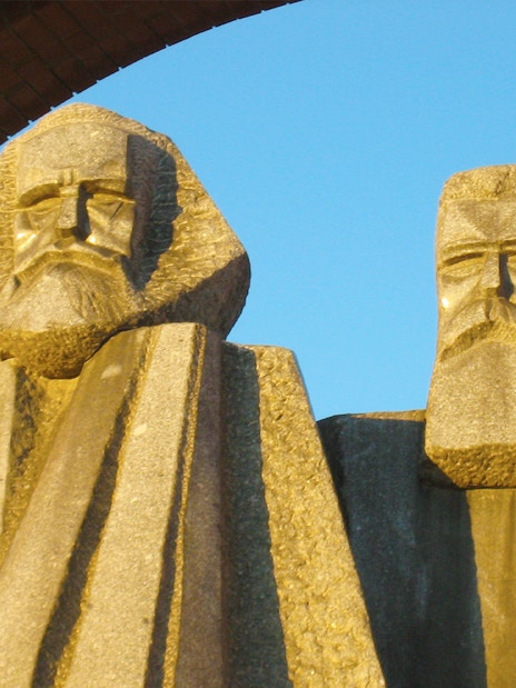 Statues of Marx and Engels at Memento Park, Budapest.