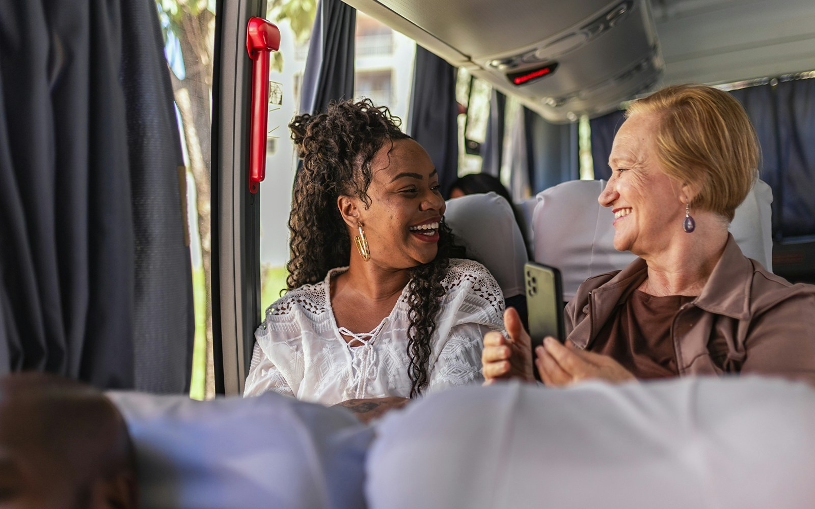 tourist sitting in comfortable bus