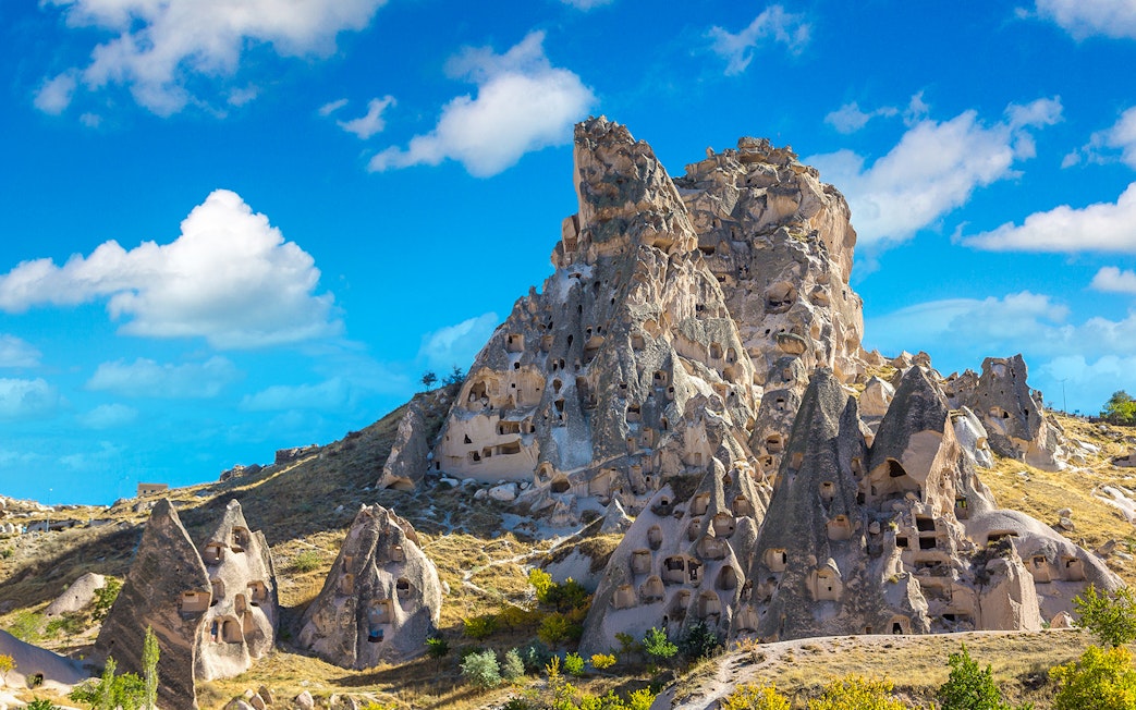 Fairy chimney rock formations at Göreme Open Air Museum, Cappadocia, Turkey.