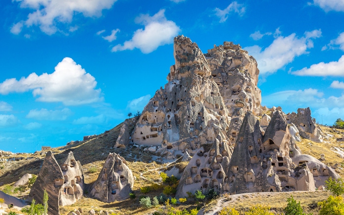 Fairy chimney rock formations at Göreme Open Air Museum, Cappadocia, Turkey.