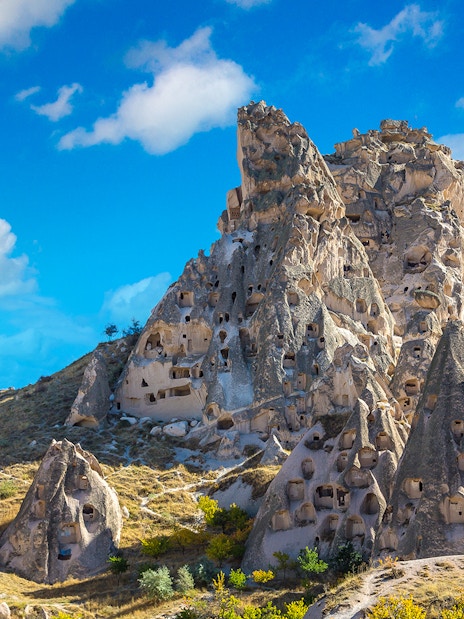 Fairy chimney rock formations at Göreme Open Air Museum, Cappadocia, Turkey.