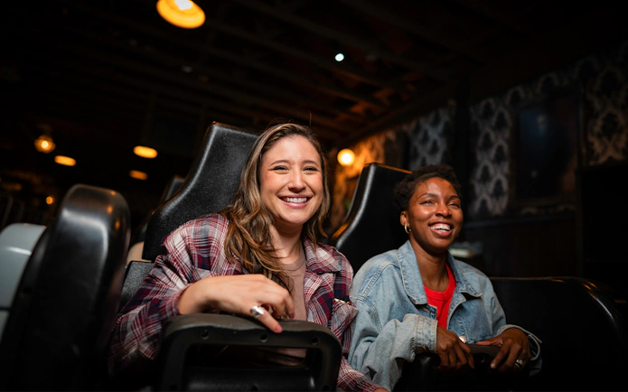 Riders enjoying SCarowinds Night Ride at Six Flags during Snicker's Halloween Event.
