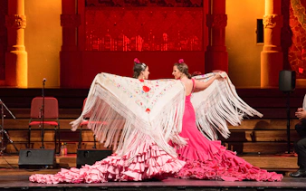 Flamenco dancers performing at Palau de La Música Catalana in Barcelona.