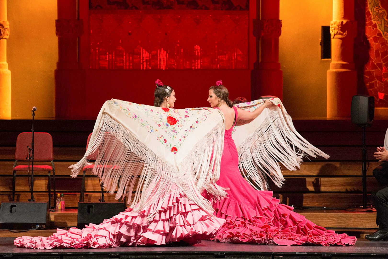 Flamenco dancers performing at Palau de La Música Catalana in Barcelona.