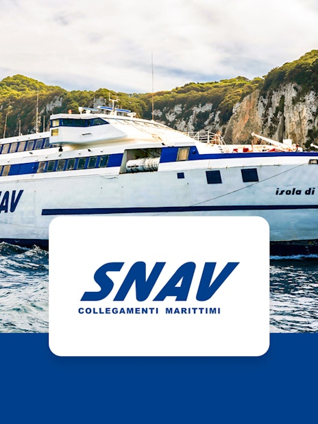 SNAV ferry sailing near Capri cliffs, route Naples to Capri.