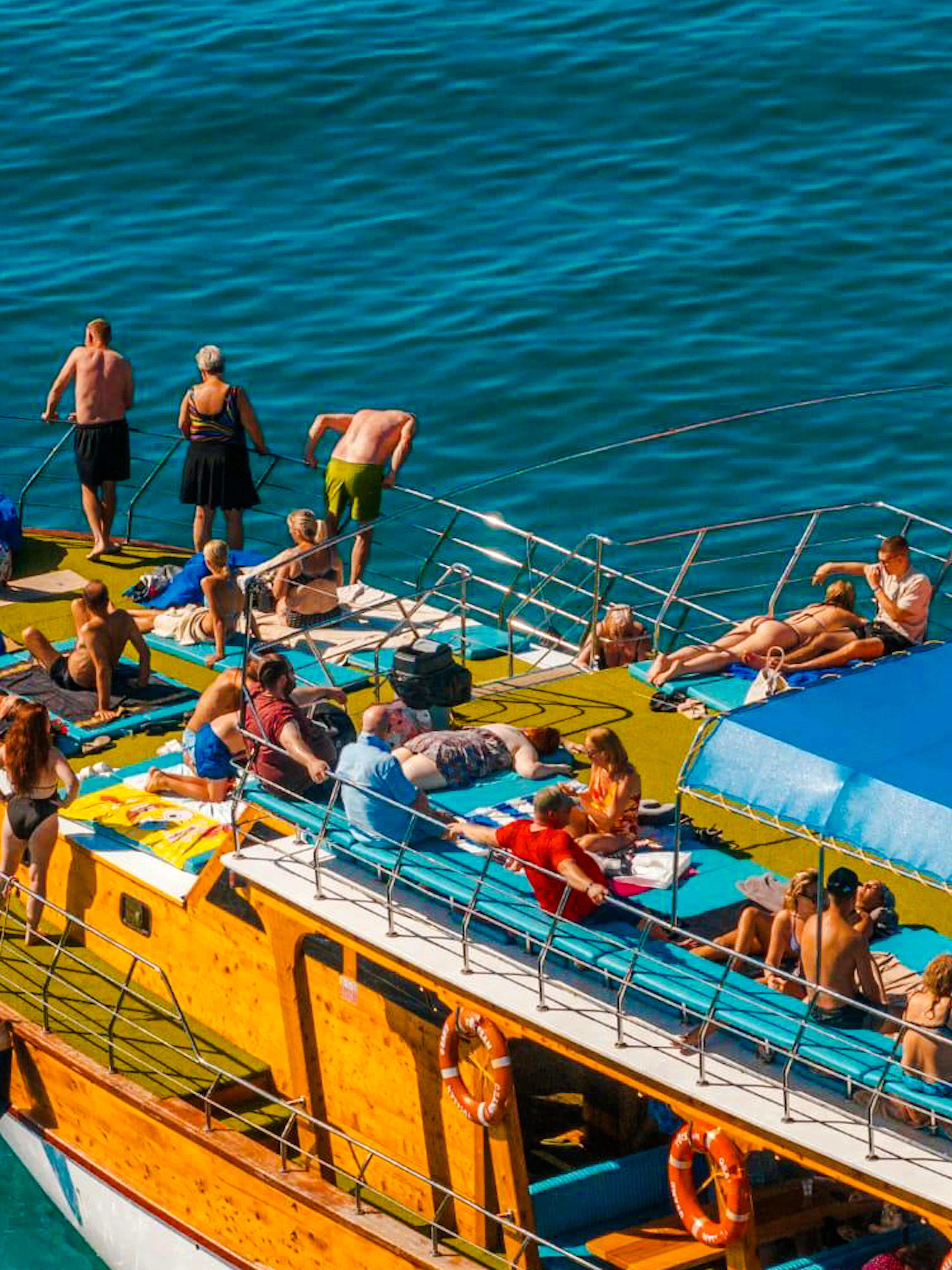 Guests relaxing on a boat deck during Alanya Boat Day Tour.