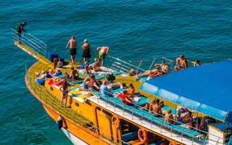 Guests relaxing on a boat deck during Alanya Boat Day Tour.