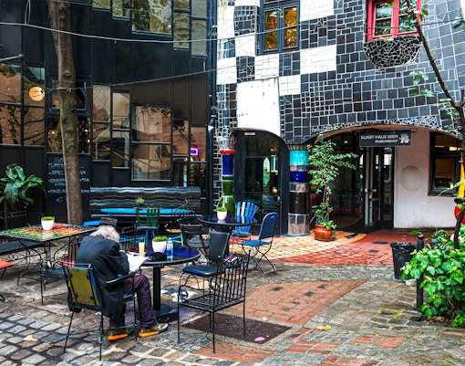 Kunst Haus Wien exterior with colorful mosaic facade in Vienna, Austria.