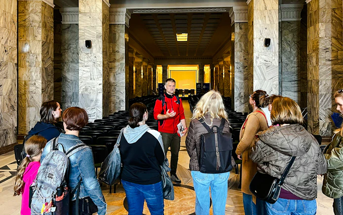 Guided tour group inside the Palace of Culture and Science, Warsaw.