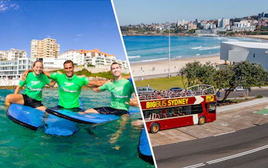 Surf lesson at Bondi Beach and Big Bus Sydney tour.