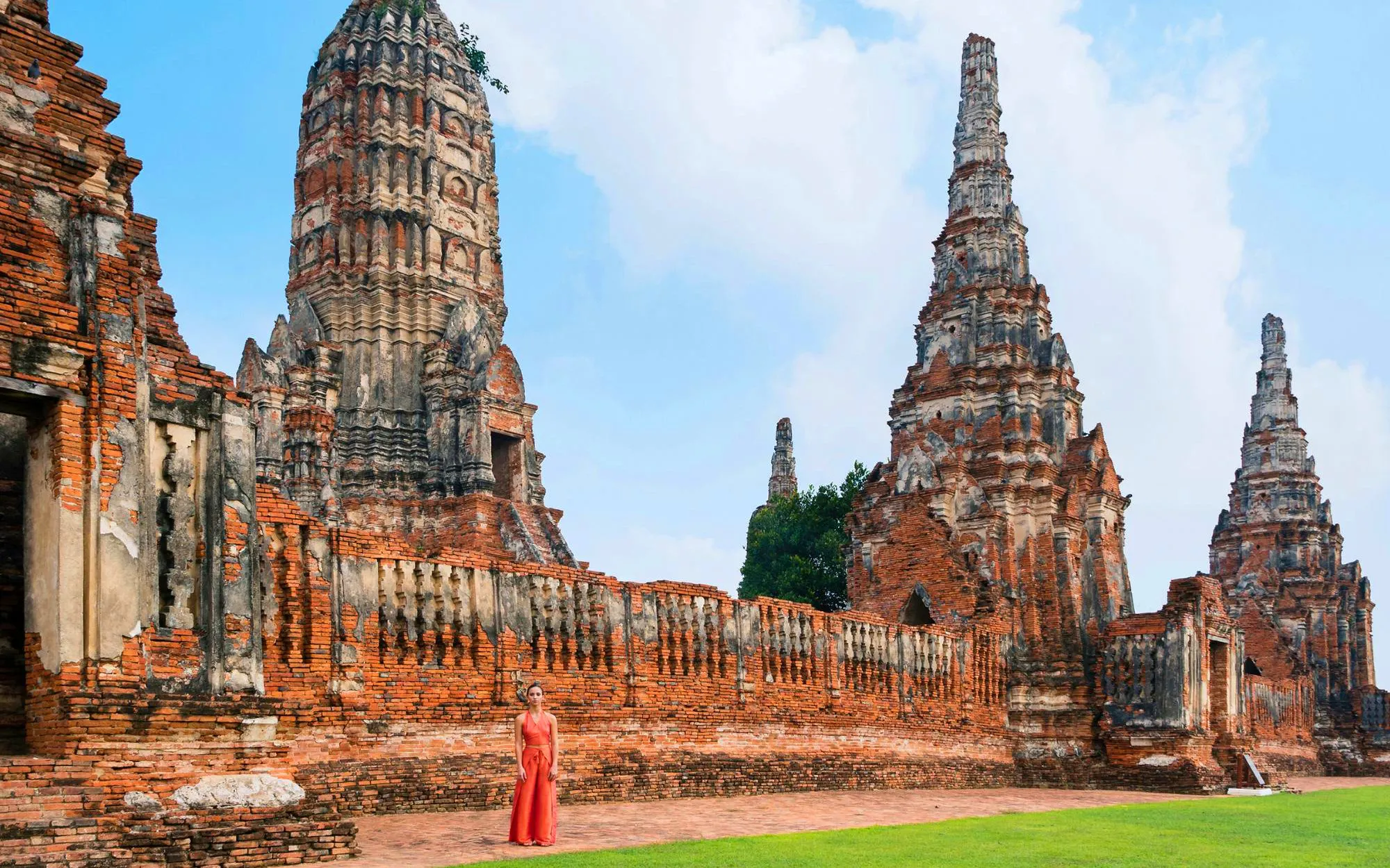 Ancient brick temples at Ayutthaya Historical Park, Thailand.