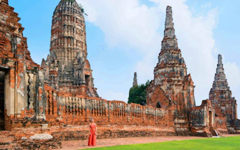 Ancient brick temples at Ayutthaya Historical Park, Thailand.