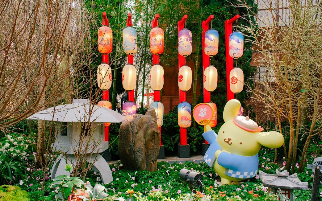 Lantern display and character statue at Gardens by the Bay Sakura event.