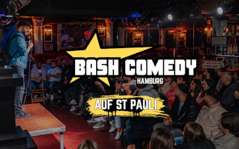 Stand-up comedian performing at Bash Comedy show in Hamburg St. Pauli.