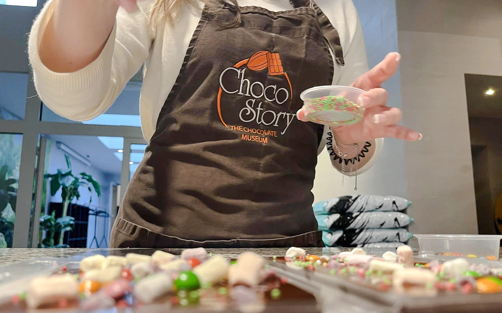 Chocolate making demonstration at Choco-Story Brussels Museum.