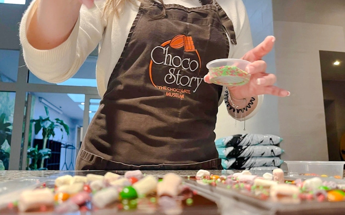 Chocolate making demonstration at Choco-Story Brussels Museum.
