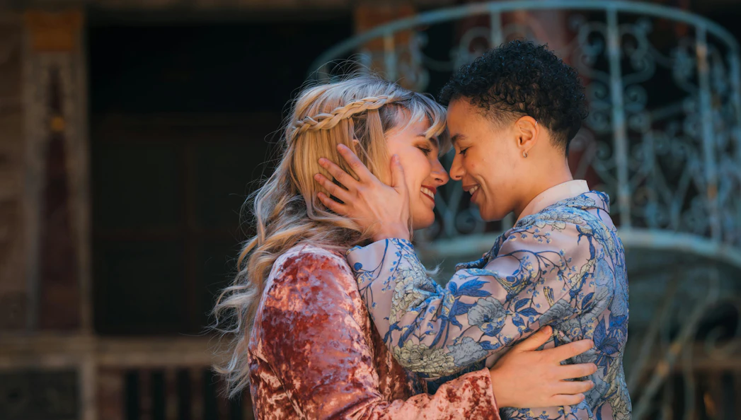 Stage actors embrace during A Midsummer Night’s Dream performance, Westend.