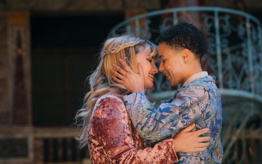 Stage actors embrace during A Midsummer Night’s Dream performance, Westend.