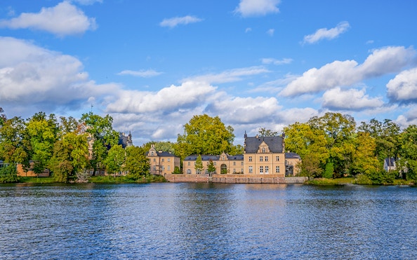 Schloss Glienicke seen from the water during the Seven Lakes Tour near Berlin's Wannsee.