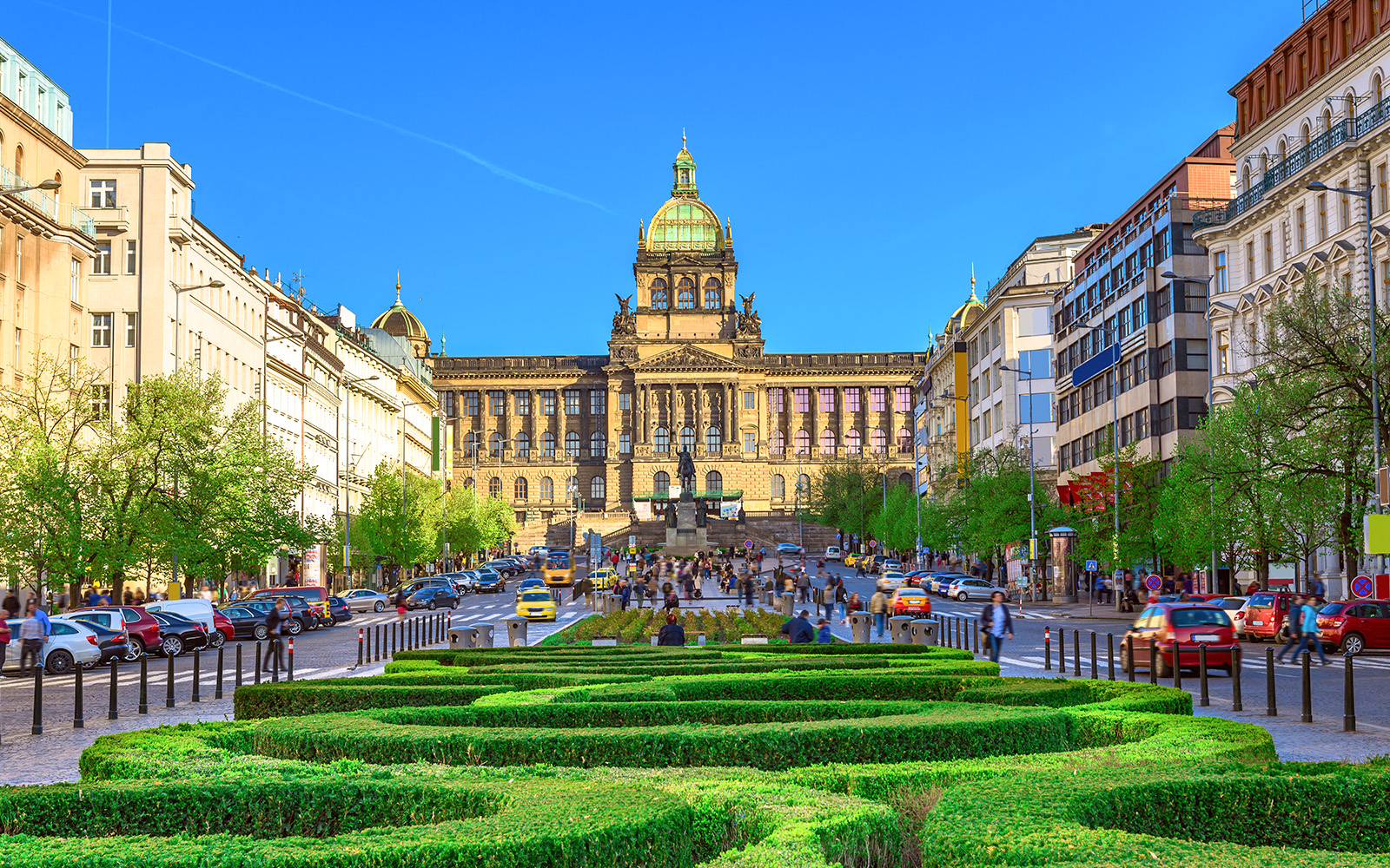 Wenceslas square and National Museum in Prague, Czech Republic