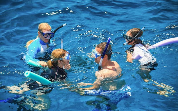 Snorkelers in the water during Port Douglas to Low Isles Island cruise.