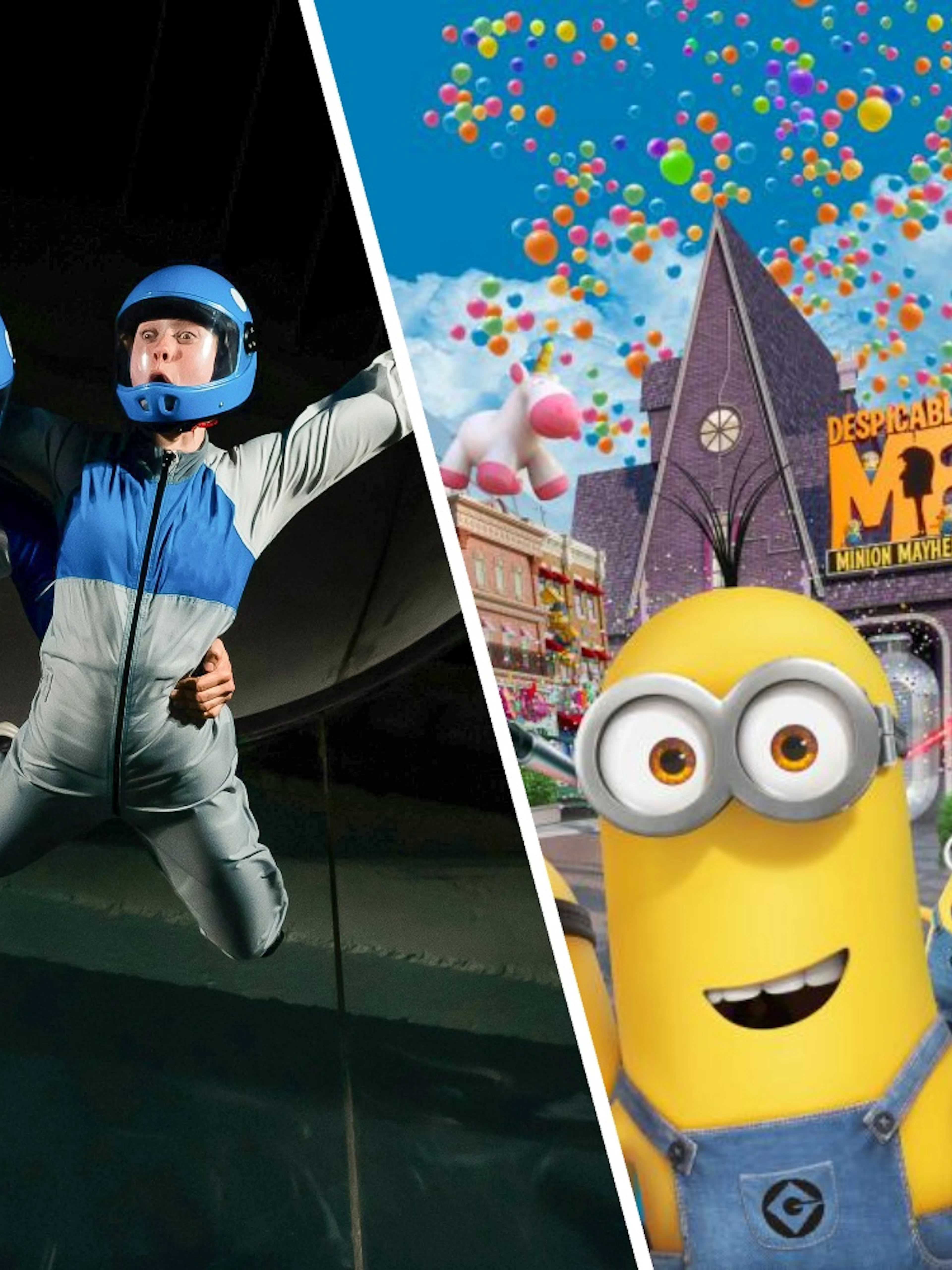 Indoor skydiving at iFly Singapore and Minions at Universal Studios Singapore.