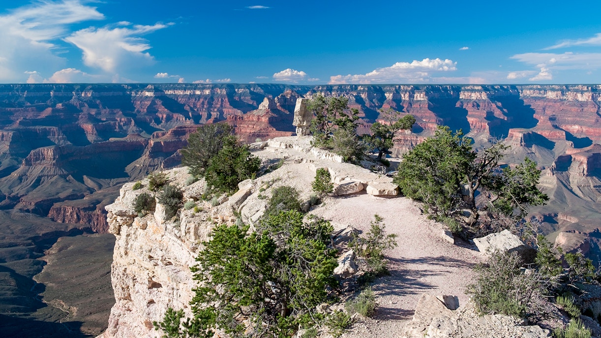 Shoshone Point's white isthmus along the South Rim of the Grand Canyon.