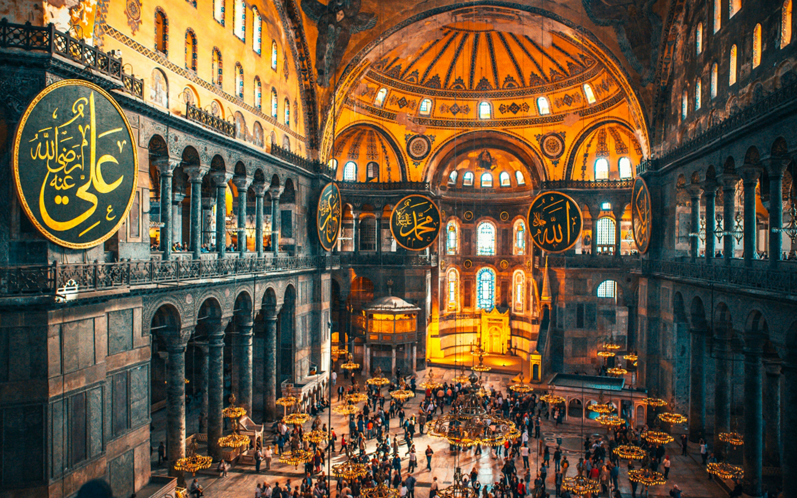 Hagia Sophia interior view with visitors in Istanbul