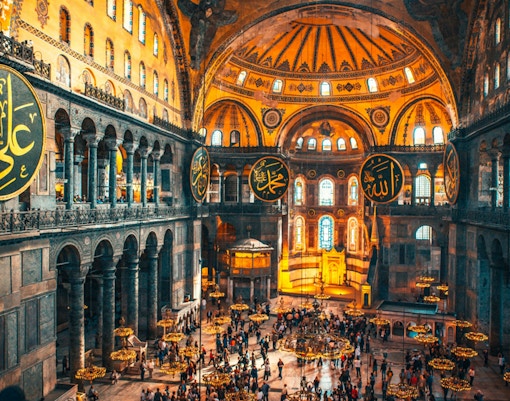 Hagia Sophia interior view with visitors in Istanbul