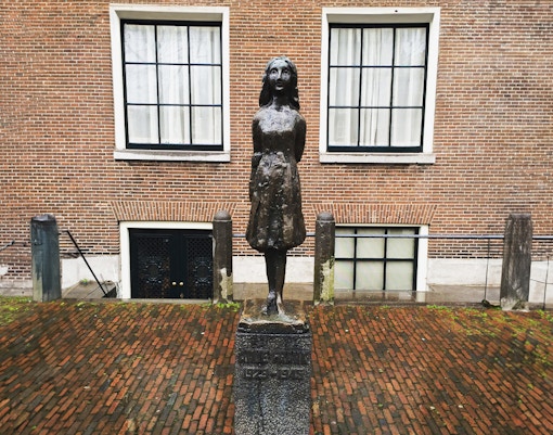 Statue of Anne Frank in Amsterdam's Jordaan district.